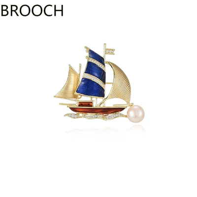 Smooth Sailing Enamel Sail Brooch Classy Niche Classy Classy Corsage Pearl Retro Brooch Clothing for Women