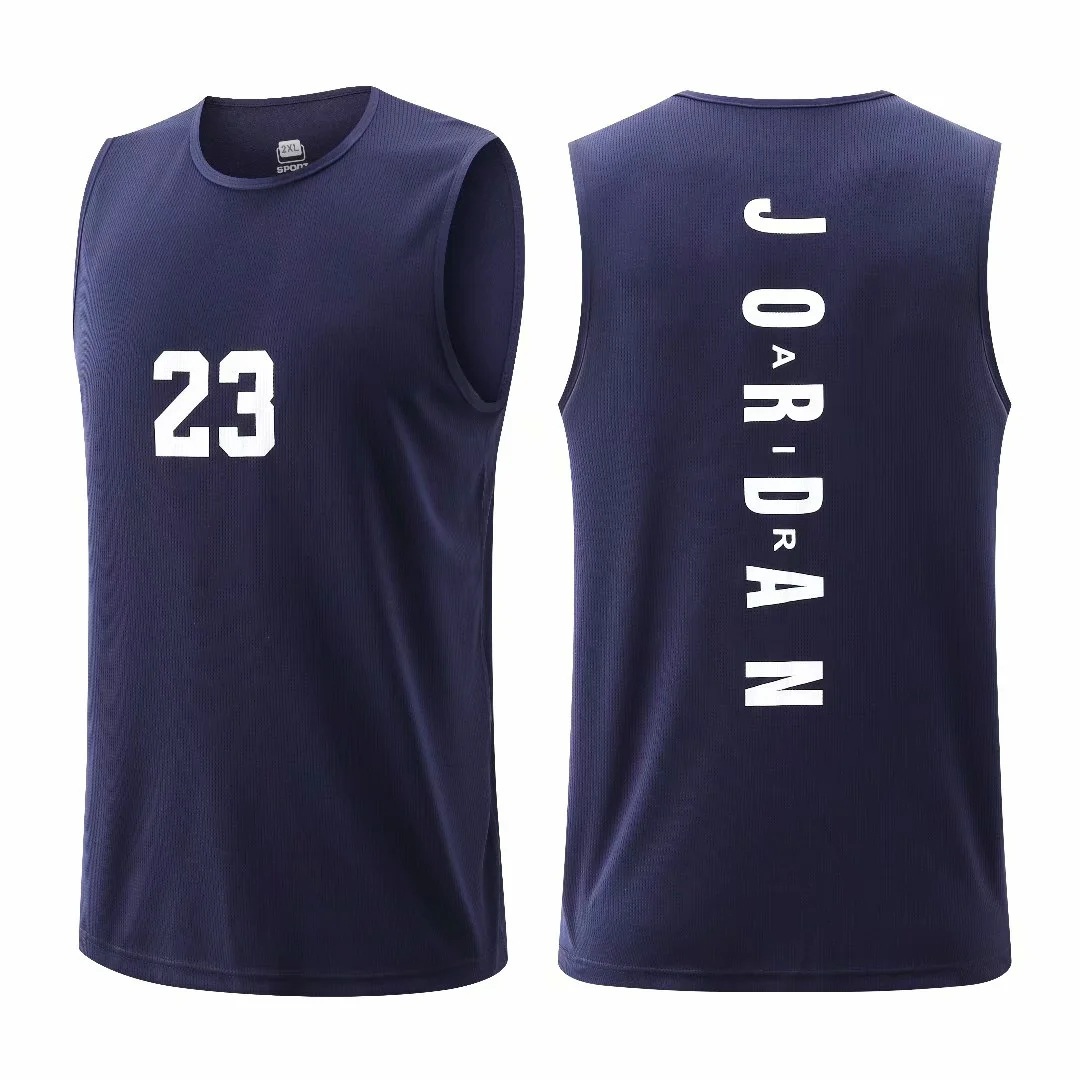 Summer new trendy men's pullover round-neck mesh base shirt, sports fitness top, sleeveless quick-dry vest