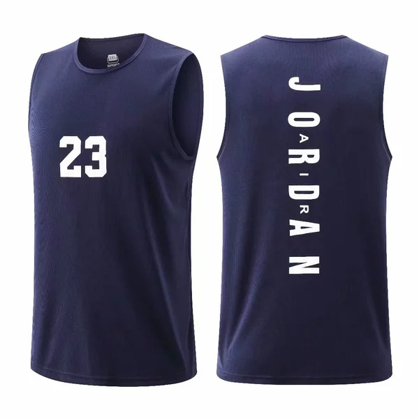 Summer new trendy men's pullover round-neck mesh base shirt, sports fitness top, sleeveless quick-dry vest