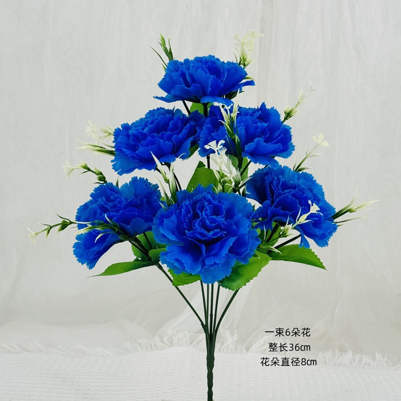 Flores artificiales Clavel de 6 cabezas Flores artificiales Flores de tela plástica Flores grandes Decoración de mesa de salón Arreglos florales artificiales