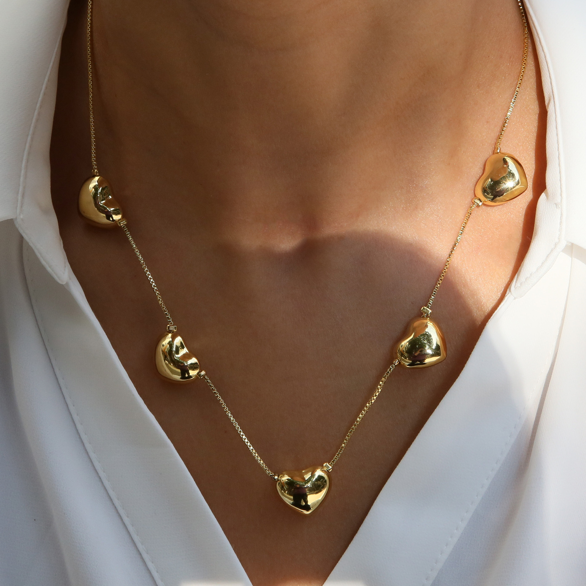 10g Weight Brass Pendant Material Multi Charms Necklace Classification Wholesale Jewelry IG Style Heart Shape Brass Plating Multi Charms Necklace Box Chain