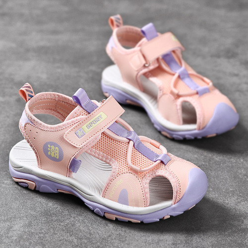 Boys' and Girls' Sandals, Closed-Toe Summer Flat-Soled Sports Shoes with Soft, Non-Slip Soles—Perfect for Beach Wear for Older Kids