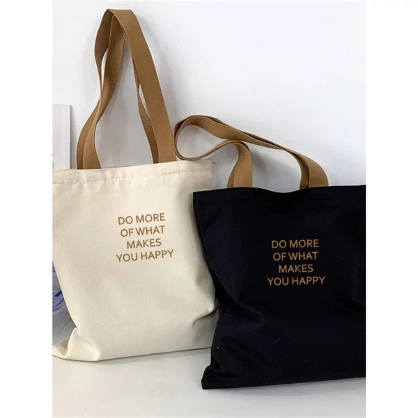 2025 New Style Simple Small Letter Casual Versatile Canvas Bag Unisex Middle School Student Class Tote Bag