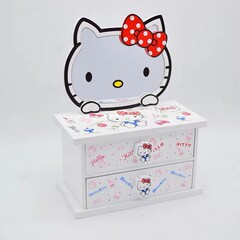 木製ハローキティ白いアクセサリーボックスリムーバブルミラーアクセサリー収納ボックス