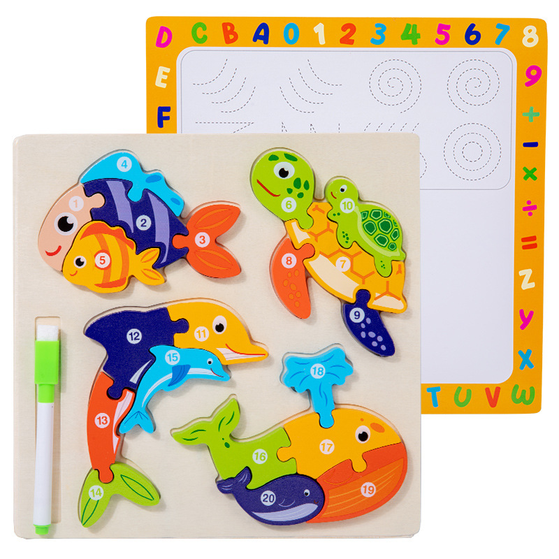 Animal de doble cara padre-hijo puzzle tridimensional niños madera puzzle infantil educación temprana cognitiva infantil dibujos animados juguetes de desarrollo intelectual