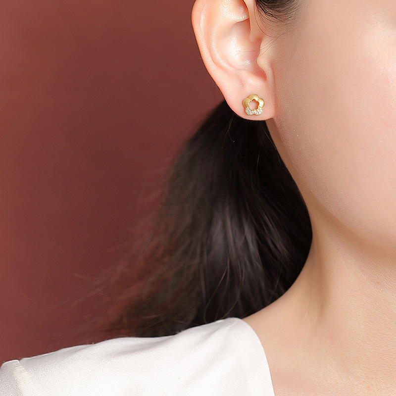 Bông tai stud bạc S925 mạ vàng hình hoa nhỏ thời trang — Loại bạc
