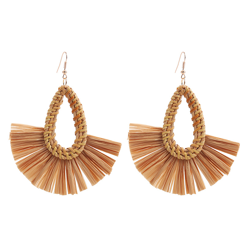 1 Pair Bohemian Sector Water Droplets Hollow Out Raffia Drop Earrings display picture 8