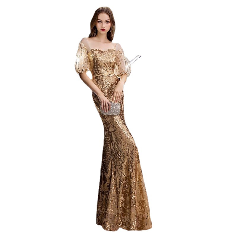 El Comercio Exterior de Europa y América Amazon AliExpress deseo nuevo sexy fishtail sequined puff manga adelgazamiento elegante vestido noche