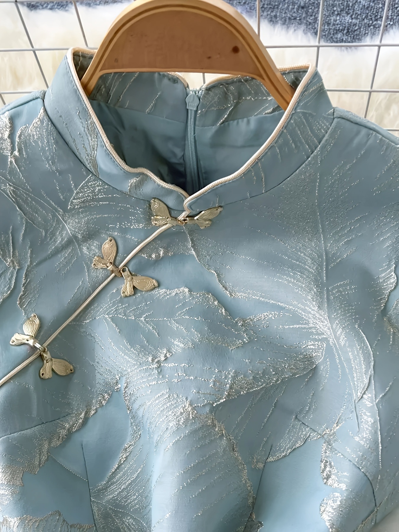 Nuevo elegante cross-border europeo y americano nuevo estilo chino con cara de caballo, cuello de rana, abrazadera de abrazadera, cheongsam, estampado, Jacquard, vestido delgado image 3