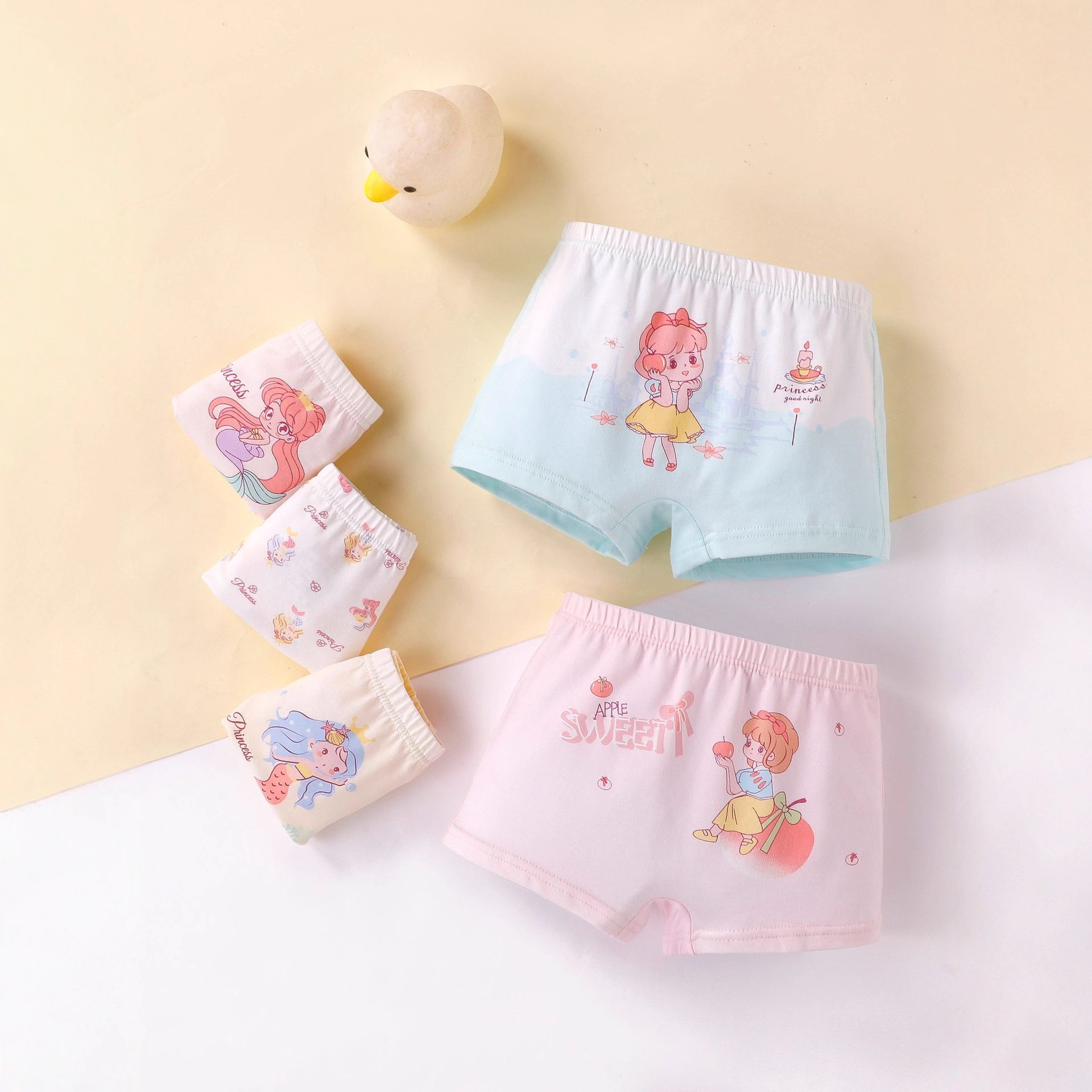 Manufacturer Wholesale Class a Children's Pure Cotton Underwear Girls Boxer Girls Baby Cartoon Library Mermaid Boxer Briefs