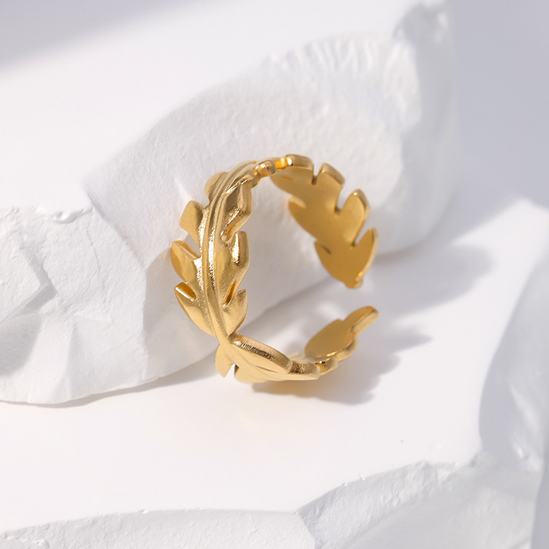 Stone-Free Inlay Material Open Ring Classification Daily Occasion Fashion Leaves Stainless Steel Plating Open Ring