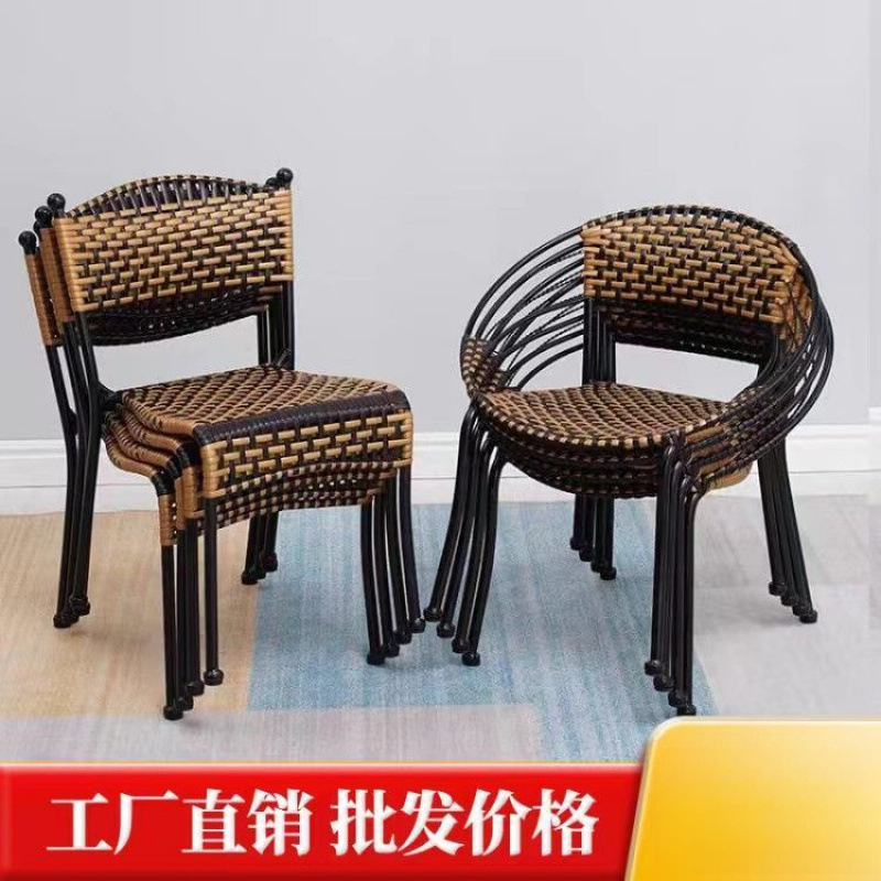 Household Small Rattan Chair Backrest Chair Living Room Balcony Home Leisure Hand-Woven Rattan Chair Low Stool Dining Chair