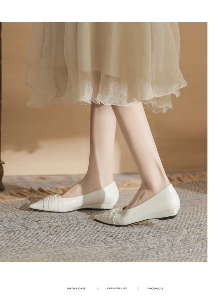 Giày cao gót nữ mũi nhọn gót wedge kiểu Pháp, gót thấp, miệng nông — màu đen chi tiết 8