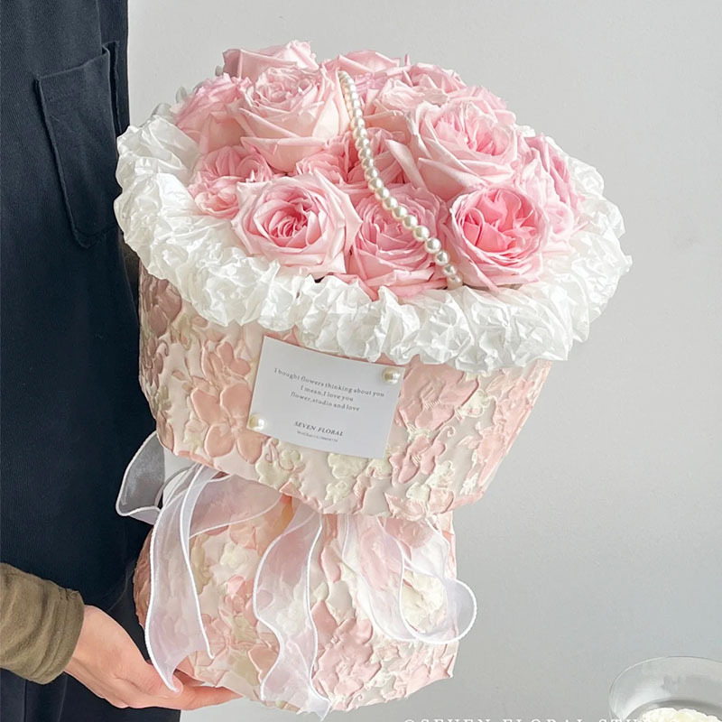 粉色刺绣花小香风布艺包装材料 粉色布花艺资材diy 刺绣樱花粉