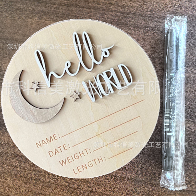 Hello World ハローワールド 木製赤ちゃん誕生記念プレート クロスボーダーホットセール 赤ちゃん写真小道具|undefined