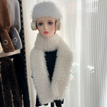 韩版百搭高级感羊羔毛手感围巾冬季毛毛保暖交叉毛绒毛领围脖护颈