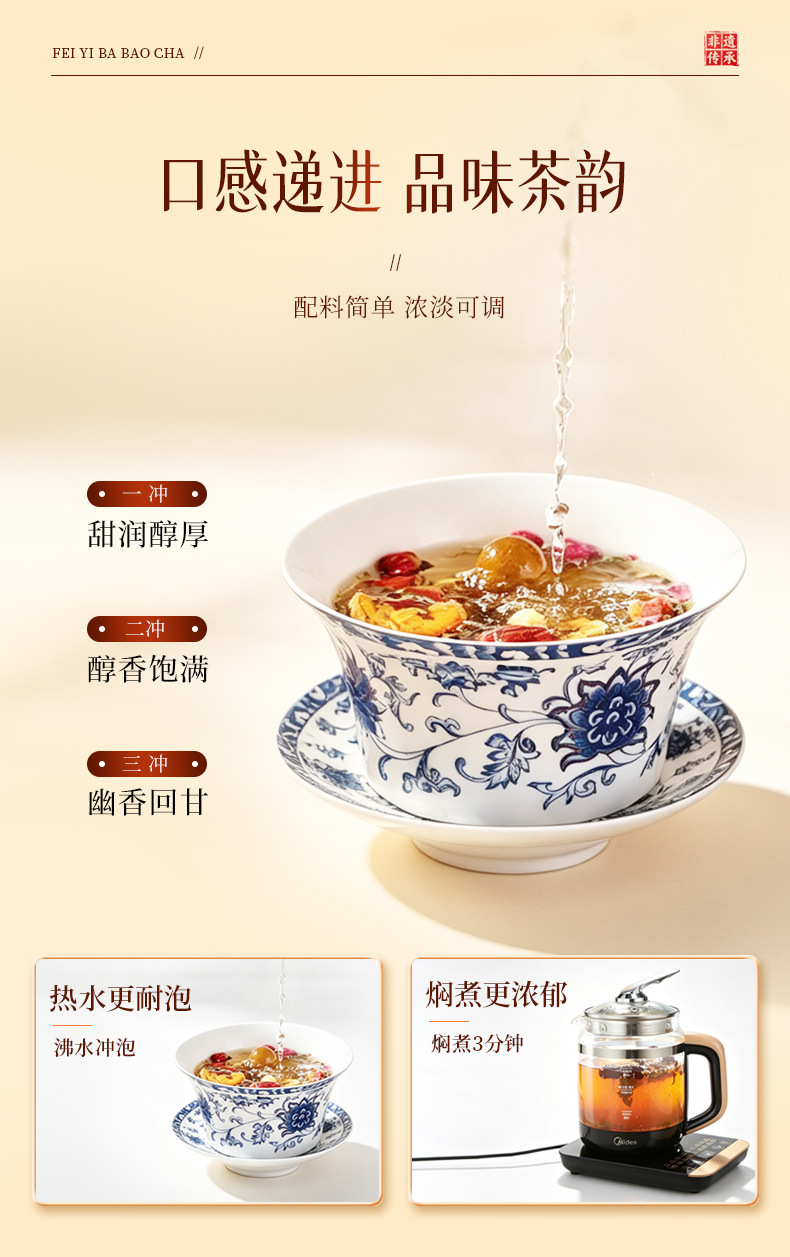 Ning'anbao Ningxia Intangible Heritage Eight Treasure Tea Multi Flavor Gaiwan Tea 960g Specialty quality and texture