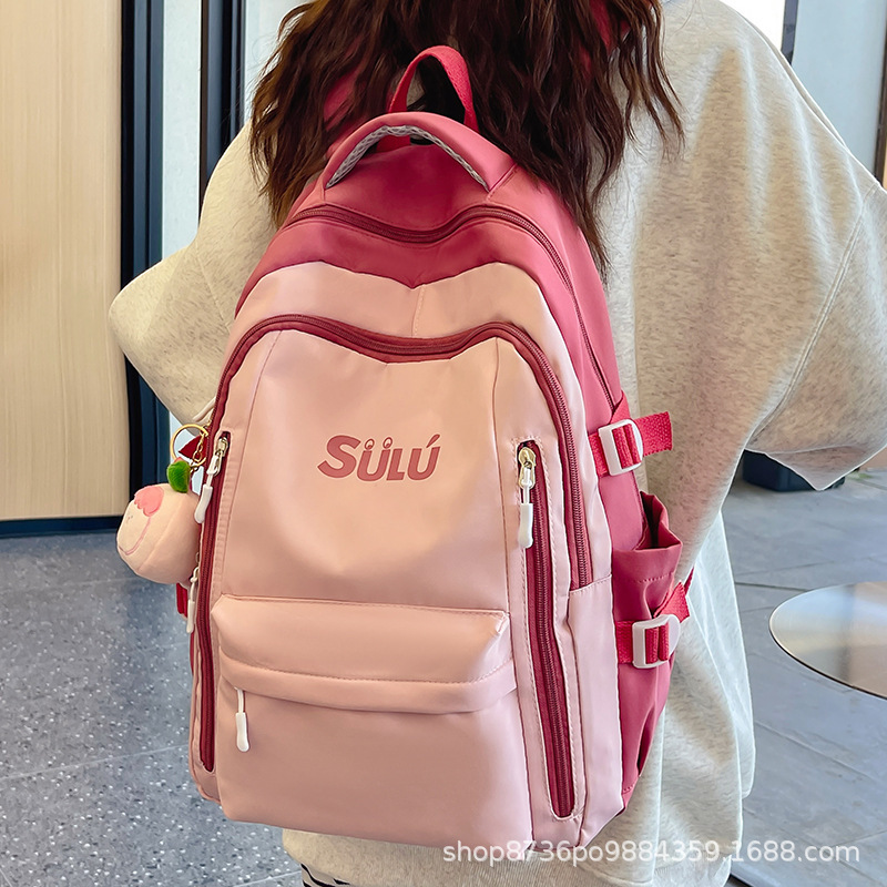 High-Appearable Backpack for Girls and Senior high school Students Large Capacity Simple Casual Schoolbag Travel Lightweight Contrast Backpack