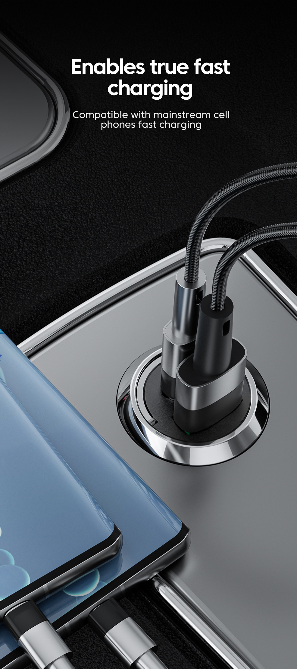 Multi-port with digital display support super fast charging 6/8 port with voltage vehicle-mounted one-to-six/8-car fast charging cross-border