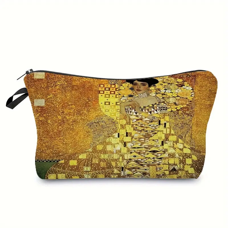Transfronterizo Amazon bolsa de maquillaje damas impresión al óleo bolsa de maquillaje retro bolsa de almacenamiento lino bolsa de cremallera impermeable