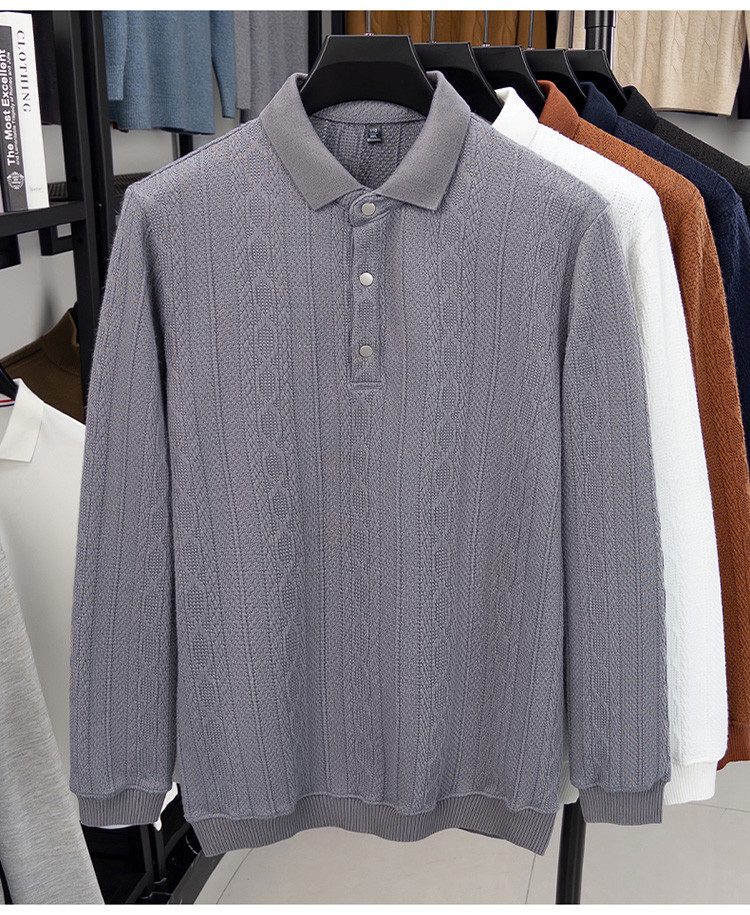 Otoño e invierno engrosado de manga larga de hombre con solapa polo nuevo jersey jacquard de punto de mediana edad hombre suéter simple