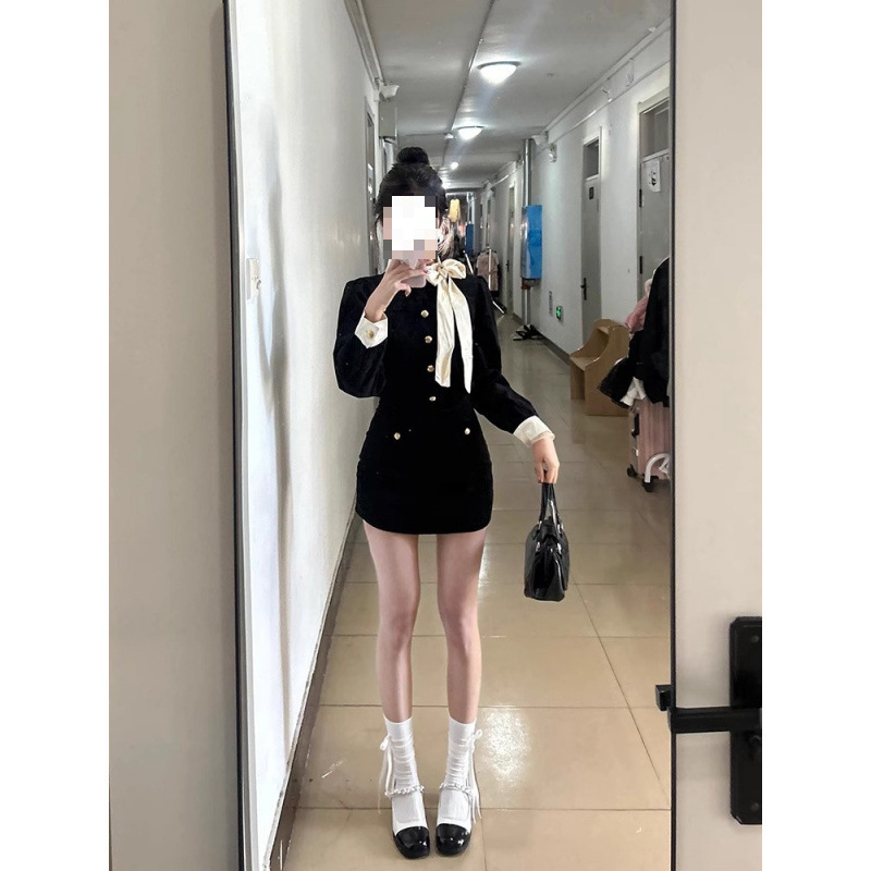 法式秋冬小香风蝴蝶结上衣半身裙子套装女高级气质两件套|undefined