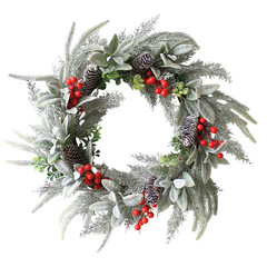 前門クリスマス花環帯植毛松果赤ベリーウサギ耳葉装飾花輪