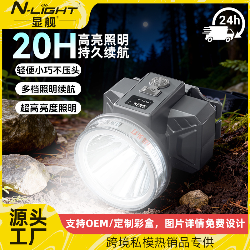 High-powered outdoor waterproof headlamp with sensor, long battery life, ultra-bright laser, fishing lamp, rechargeable headlamp.