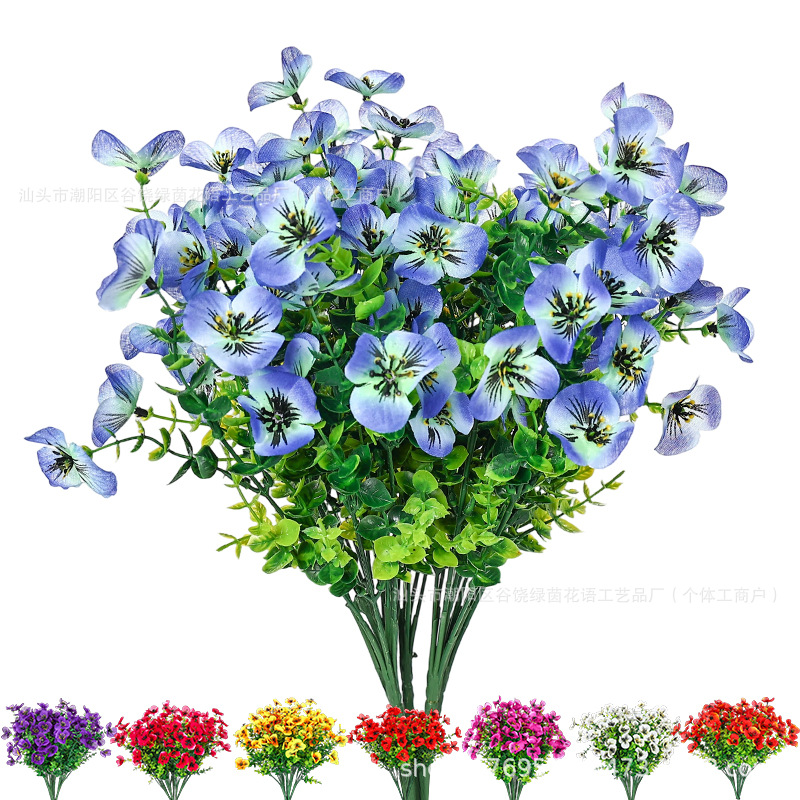 Amazon Green Plant Phalaenopsis Artificial Flower Pansy Bouquet Artificial Flower Silk Flower Wedding Home Office Outdoor Decoration