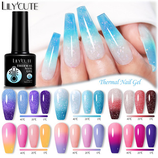 LILY'CUTE New glitter temperature-changing nail polish glue three-section color-changing large sequins Nail Polish glue wholesale foreign trade exclusive