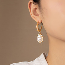复古气质几何 珍珠耳环 韩国设计时尚气质个性耳饰青岛饰品工厂