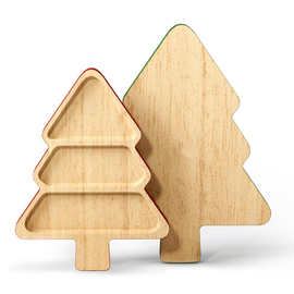 橡胶木圣诞树托盘创意双面用熟食板木质水果点心托盘节日装饰摆件