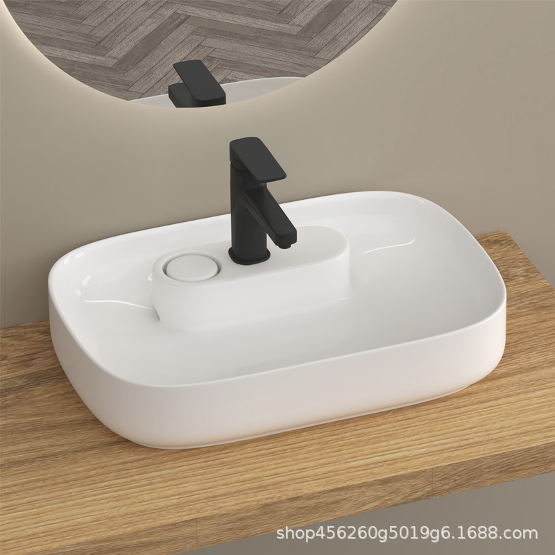 Oval Hidden Drain Countertop Basin Bathroom Ceramic Wash Basin Household Basin Small Size Wash Basin