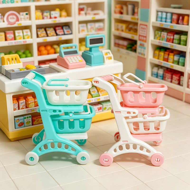 Children's Play House Trolley Supermarket Baby Clothes Purchase Car Dollhouse Artificial Double-Layer Shopping Cart Toy Accessories Children's Play House Trolley Supermarket Baby Clothes Purchase Car Dollhouse Artificial Double-Layer Shopping Cart Toy Accessories