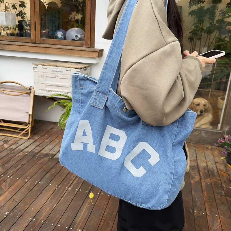 Japanese one-shoulder bag, denim cloth, brand capacious shopping bag