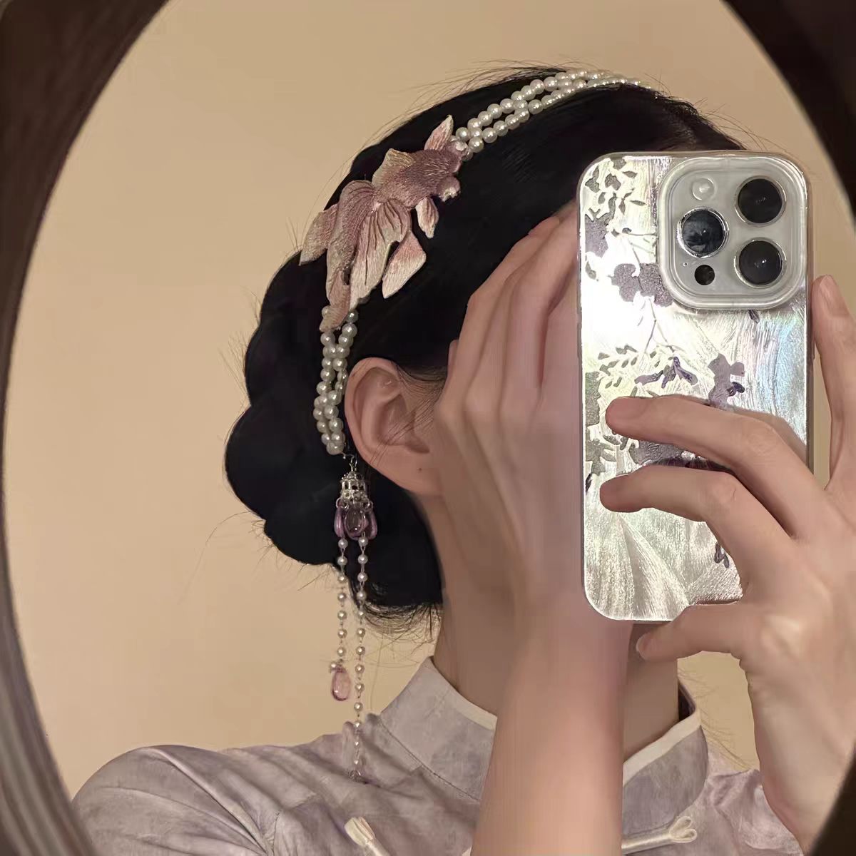 "Koi Fish with Fragrance" 2026 New Purple Embroidered Koi Tassel Hair Chain, New Chinese Style Ancient Style Hanfu Headwear for Women