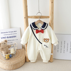 Baby clothes spring and autumn cartoon cute baby onesie full moon birthday child navy collar outdoor suit crawling suit