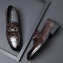 头层羊皮夏季透气男士商务休闲高档真皮皮鞋一脚蹬英伦尖头通勤鞋