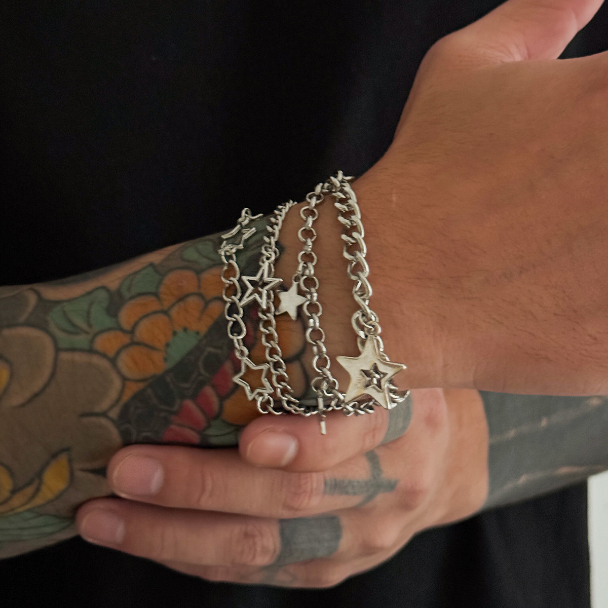 European and American Cross-Border Jewelry Men's Trendyy Five-Pointed Star Chain Bracelet Set Punk Fashion Simple Niche Hand Jewelry