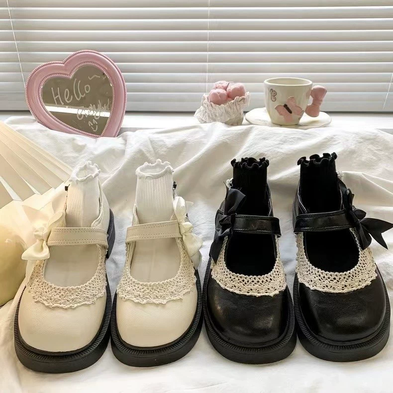 Корейские кружевные туфли с бантом милые дикие туфли Мэри Джейн женские весна и лето новые круглые головы повседневные маленькие кожаные туфли женские