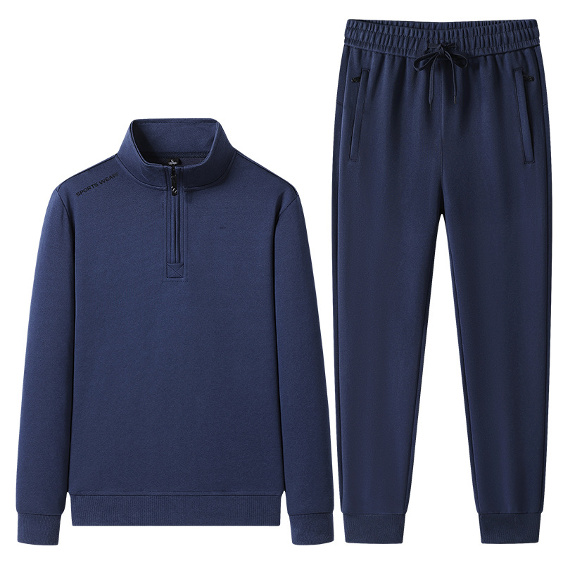 Trajes deportivos de algodón transfronterizo primavera y otoño para hombres medio cremallera de cuello de mediana edad jersey casual camiseta pantalón recto