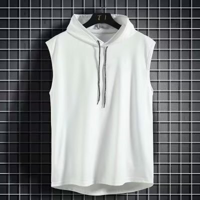 New sleeveless vest top men's casual T-shirt solid color hooded sweater lace-up T-shirt hip-hop men's sweatshirt