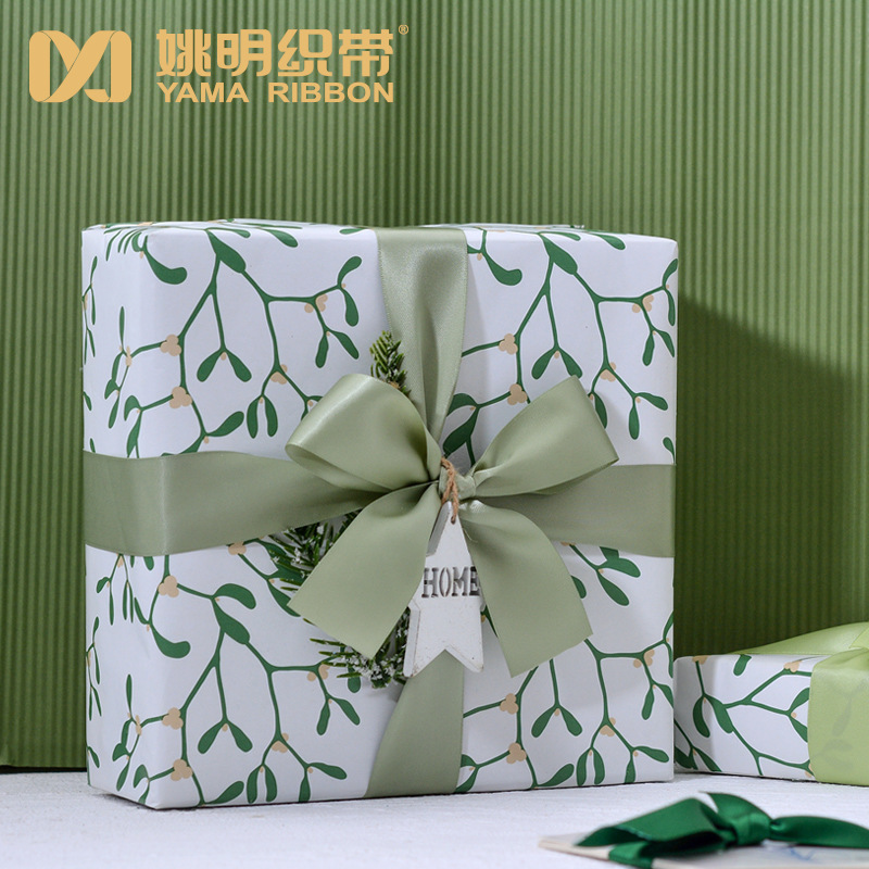Yao Ming cinta verde cinta caja de regalo embalaje vendaje floral Navidad cinta ramo 38MM cinta al por mayor