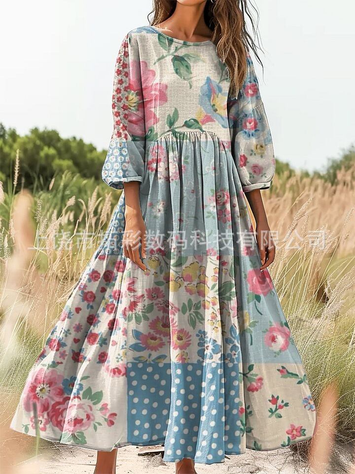 Qadın üçün uzunqol çiçəkli paltar, vintage üslub