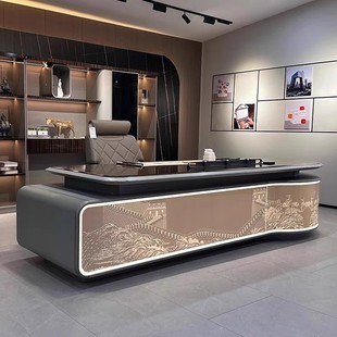 New Chinese Style High-End Boss Desk Office Desk Modern Light Luxury Executive Desk Chairman Office President Desk and Chair with Light