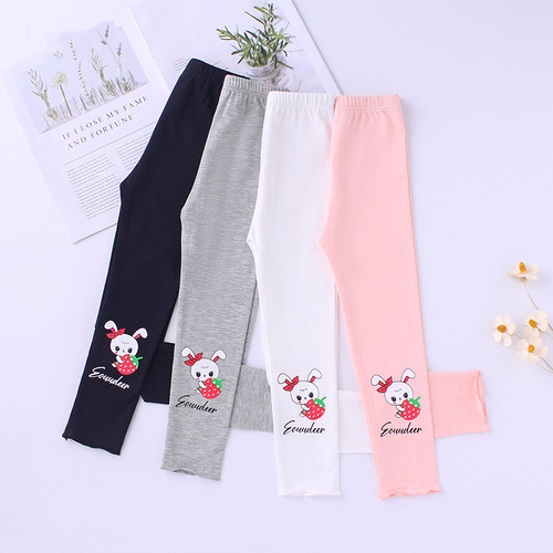 Children's Leggings  Spring Thin Women and Girls Cartoon Mulberry Edge Modal Leggings Elastic Fitted Long Pants