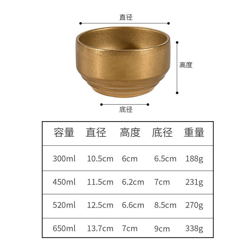 复古304不锈钢米饭碗带盖韩式双层防烫汤碗商用做旧金色料理小碗|undefined