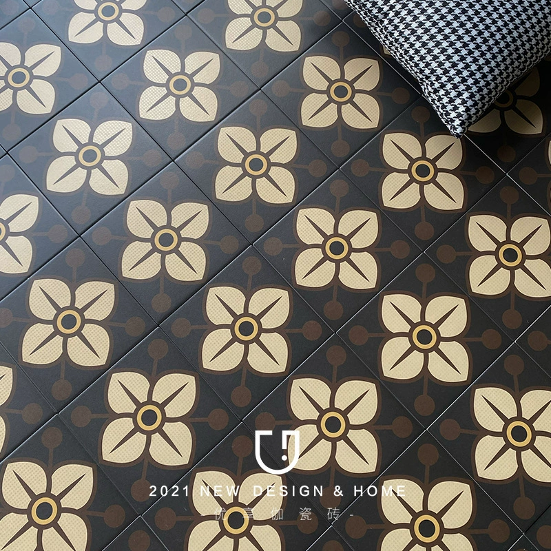 Полностью керамическая плитка из Фошань, маленькая, французский ретро стиль, черная, для входа, балкона, сада.