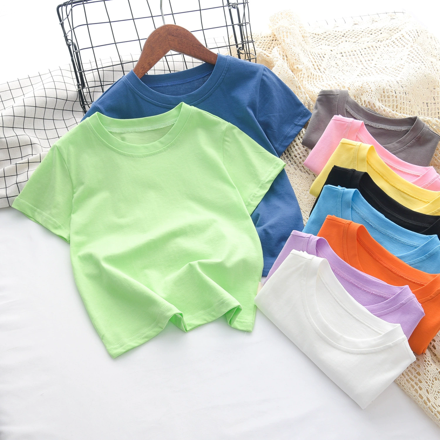 Маленькая, средняя и большая детская одежда, летняя детская футболка с короткими рукавами, детская одежда из чистого хлопка, пустая футболка для мальчиков и девочек, нижняя рубашка, партия