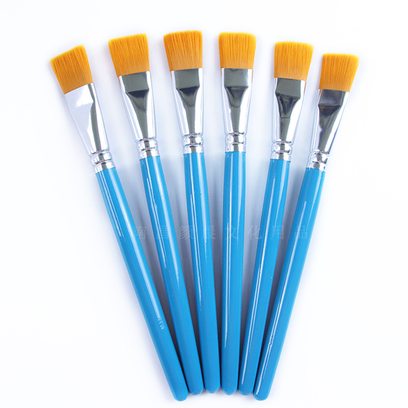 Cepillo de pintura acrílica de cabeza plana de nailon de madera, pincel de aceite especial para niños de acuarela, pincel de gouache de cabeza plana de dos colores